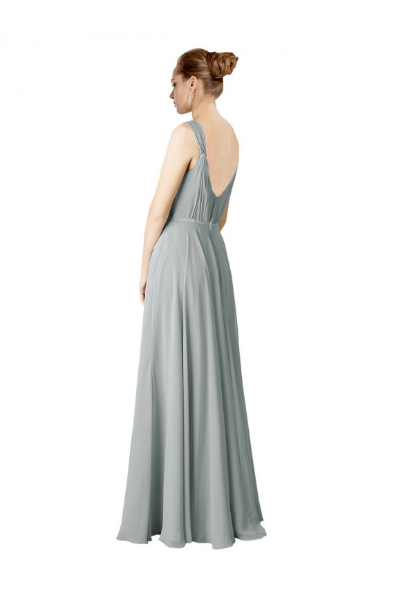 Outlet Argent Trapèze Col V Mousseline Longue Robes demoiselle d'honneur