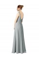 Outlet Argent Trapèze Col V Mousseline Longue Robes demoiselle d'honneur