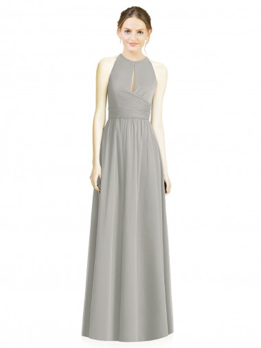 Outlet Argent Trapèze Licou Mousseline Longue Robes demoiselle d'honneur