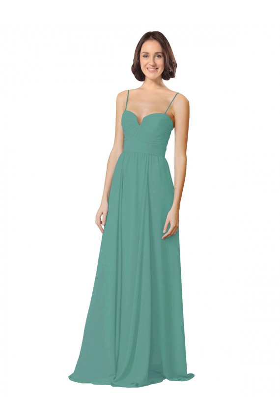 Outlet Argent islandais Trapèze Bretelles spaghetti Mousseline Longue Robes demoiselle d'honneur