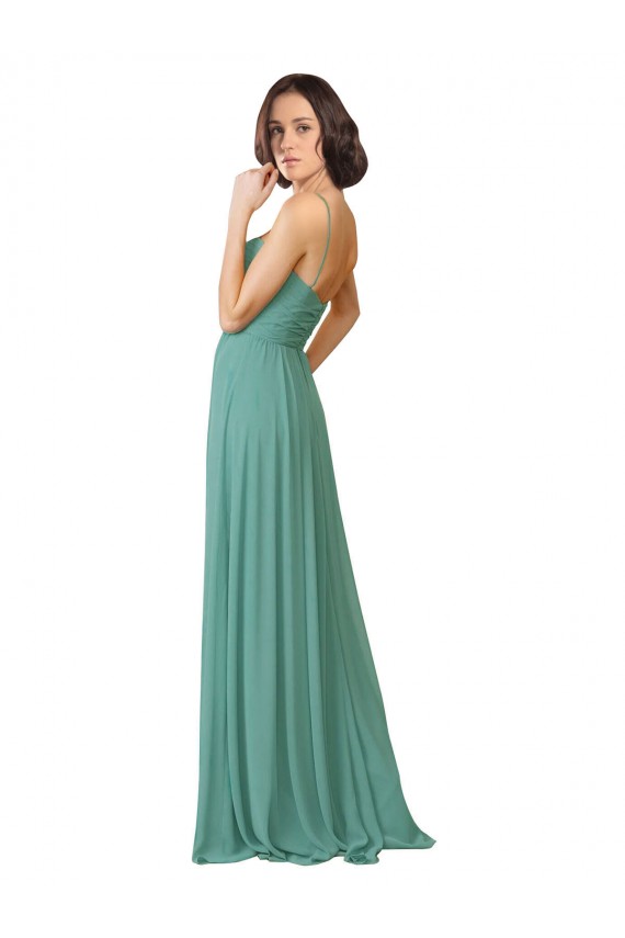 Outlet Argent islandais Trapèze Bretelles spaghetti Mousseline Longue Robes demoiselle d'honneur