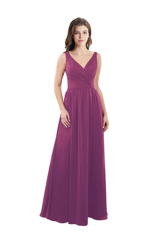 Outlet Baie sauvage Trapèze Col V Mousseline Longue Robes demoiselle d'honneur