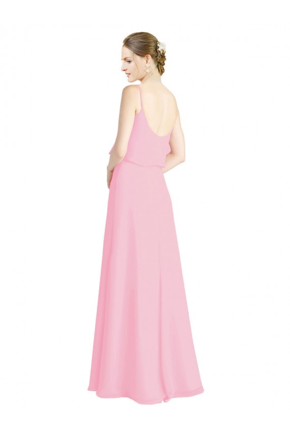 Outlet Barely Rose Trapèze Bretelles spaghetti Mousseline Longue Robes demoiselle d'honneur