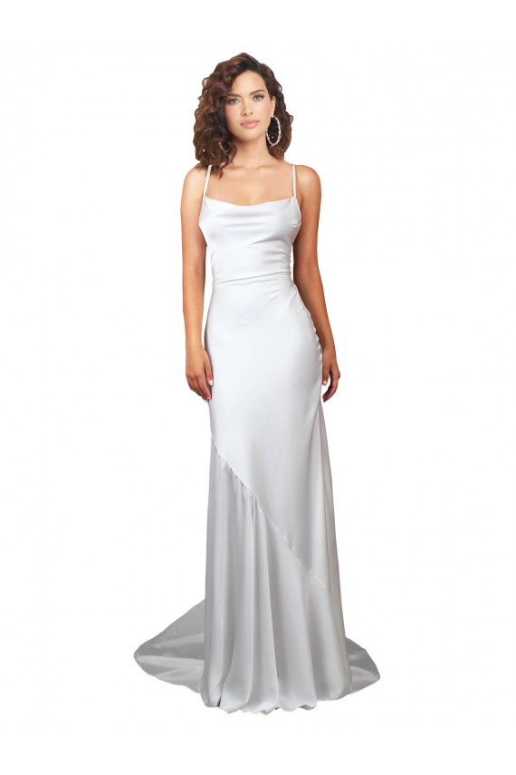Outlet Blanc Fourreau Balayage train Satiné Soyeux Simple Plage Robes de mariée