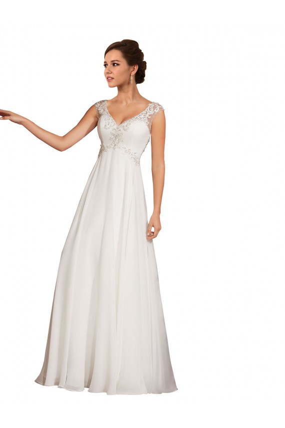 Outlet Blanc Fourreau Col V Mousseline Dentelle Robes de mariée