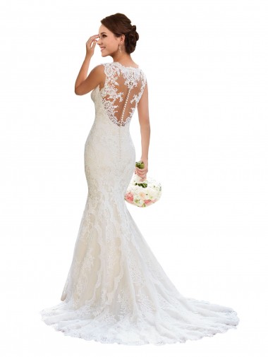 Outlet Blanc Sirène Col V Dentelle Robes de mariée