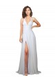Outlet Blanc Trapèze Col V Balayage train Mousseline Longue Robes demoiselle d'honneur
