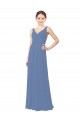 Outlet Bleu Windsor Fourreau Col V Mousseline Longue Robes demoiselle d'honneur