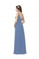 Outlet Bleu Windsor Fourreau Col V Mousseline Longue Robes demoiselle d'honneur