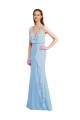 Outlet Bleu ciel clair Sirène Bretelles spaghetti Col V Mousseline Longue Robes demoiselle d'honneur