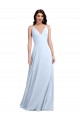 Outlet Bleu ciel clair Trapèze Col V Mousseline Longue Robes demoiselle d'honneur