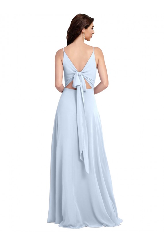 Outlet Bleu ciel clair Trapèze Col V Mousseline Longue Robes demoiselle d'honneur