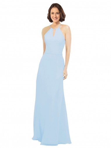 Outlet Bleu ciel clair Trapèze Licou Mousseline Longue Robes demoiselle d'honneur
