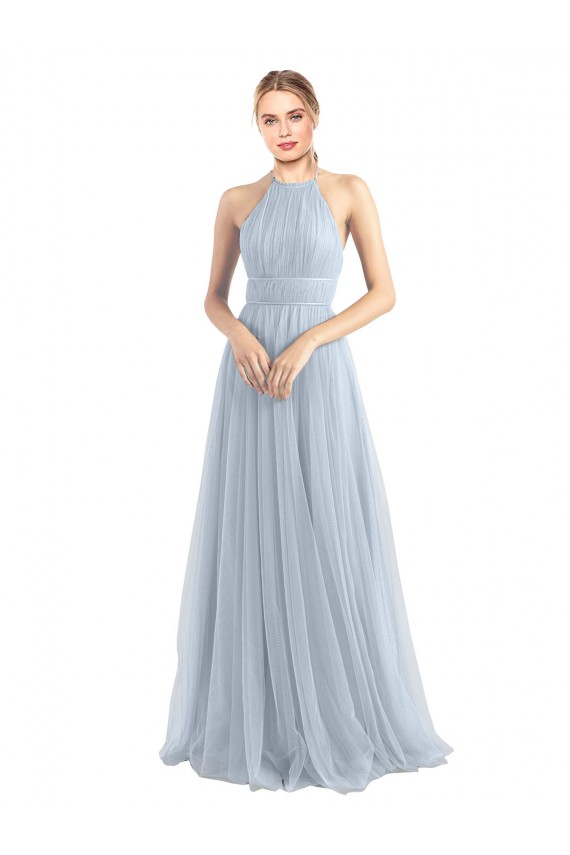 Outlet Bleu ciel clair Trapèze Licou Tulle Longue Robes demoiselle d'honneur