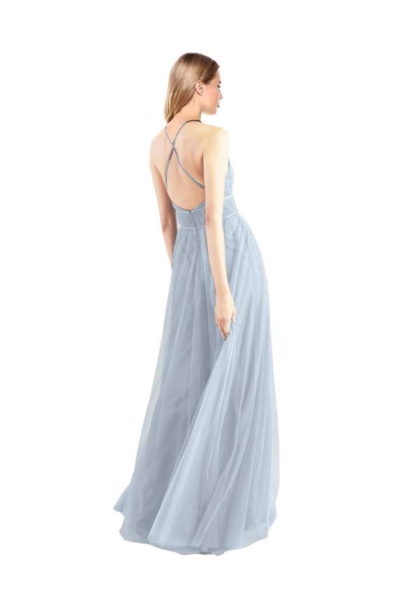 Outlet Bleu ciel clair Trapèze Licou Tulle Longue Robes demoiselle d'honneur