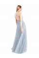 Outlet Bleu ciel clair Trapèze Licou Tulle Longue Robes demoiselle d'honneur