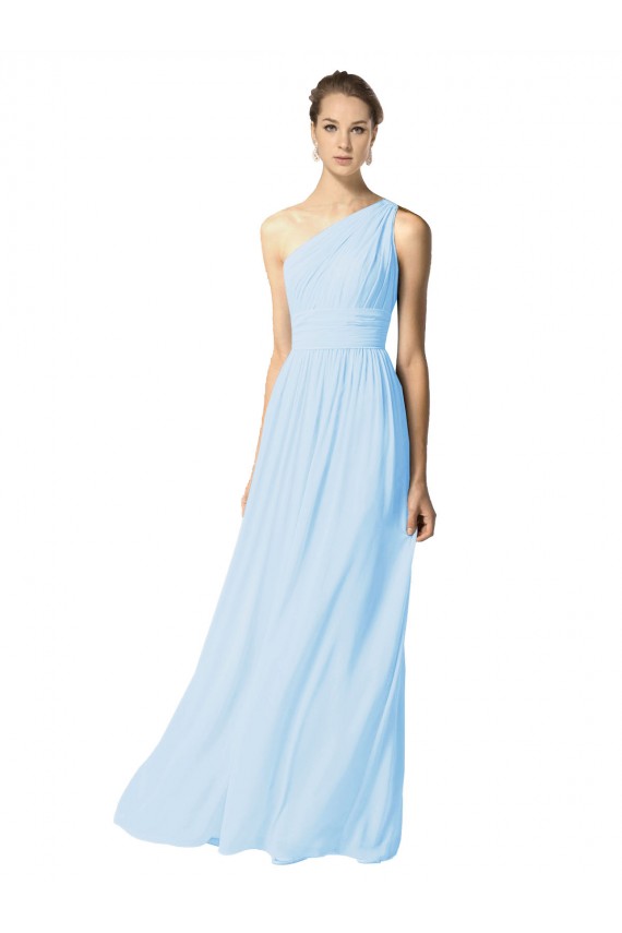 Outlet Bleu ciel clair Trapèze Mousseline Longue Robes demoiselle d'honneur