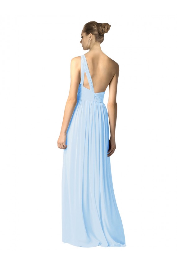 Outlet Bleu ciel clair Trapèze Mousseline Longue Robes demoiselle d'honneur