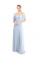Outlet Bleu ciel clair Trapèze Épaule Dénudée Col Carré Mousseline Longue Robes demoiselle d'honneur