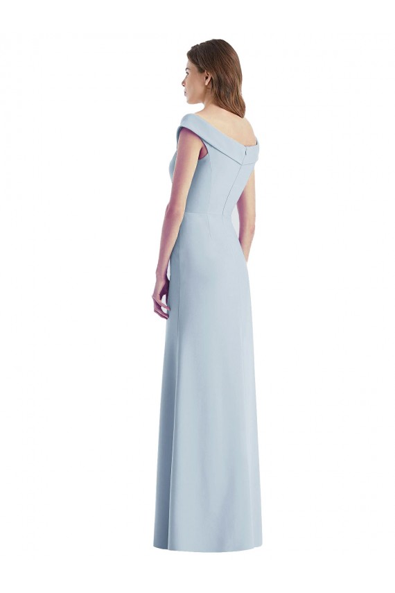 Outlet Bleu ciel clair Trapèze Épaule Dénudée Col V Crêpe Stretch Longue Robes demoiselle d'honneur