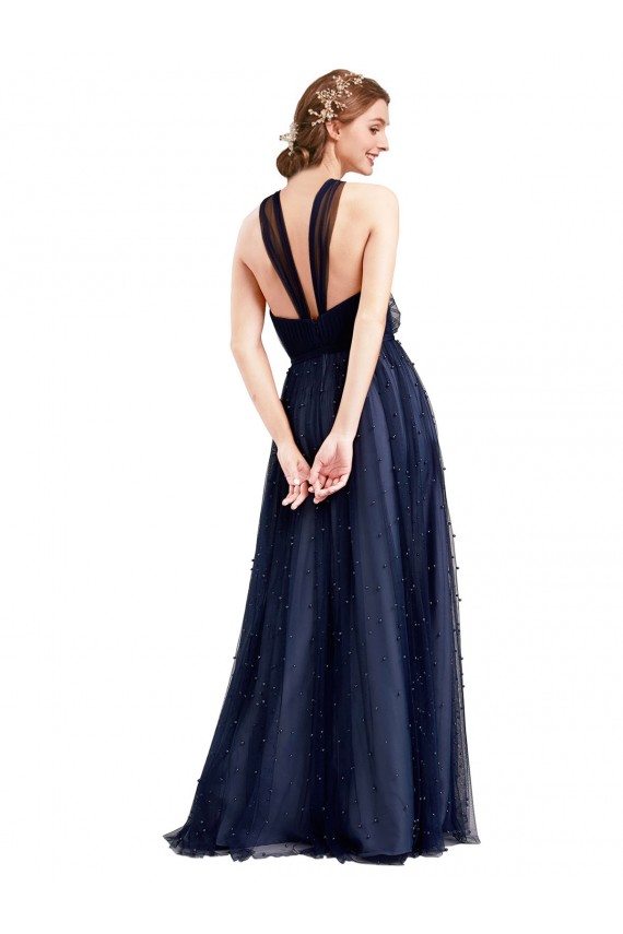 Outlet Bleu marine 21 Trapèze Licou Tulle Longue Robes demoiselle d'honneur