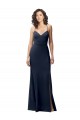 Outlet Bleu marine foncé Fourreau Bretelles spaghetti Crêpe Stretch Longue Formelles Robes demoiselle d'honneur / Robes de soirée / Robes de bal
