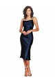 Outlet Bleu marine foncé Fourreau Bretelles spaghetti midi Satiné Soyeux Courte Robes demoiselle d'honneur / Robes de soirée / Robes de cocktail