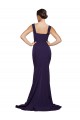 Outlet Bleu marine foncé Fourreau Col Carré Balayage train Crêpe Stretch Longue Robes demoiselle d'honneur / Robes de bal