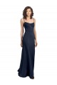 Outlet Bleu marine foncé Fourreau Col Haut Bretelles spaghetti Crêpe Stretch Longue Formelles Robes demoiselle d'honneur / Robes de soirée / Robes de bal