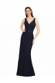 Outlet Bleu marine foncé Fourreau Col V Dentelle Longue Robes demoiselle d'honneur