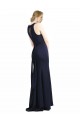 Outlet Bleu marine foncé Fourreau Scoop Col Haut Crêpe Stretch Longue Robes demoiselle d'honneur / Robes de bal