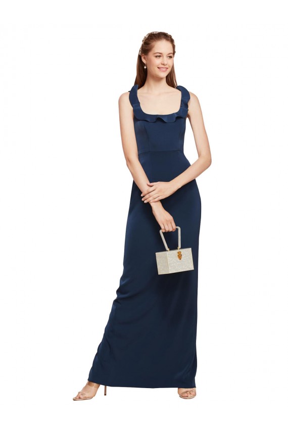 Outlet Bleu marine foncé Fourreau Scoop Crêpe Stretch Longue Formelles Robes demoiselle d'honneur / Robes de soirée / Robes de bal
