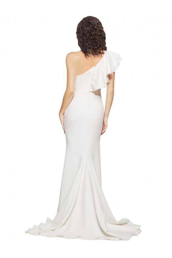 Outlet Ivoire Fourreau Balayage train Crêpe Stretch Longue Robes demoiselle d'honneur / Robes de bal