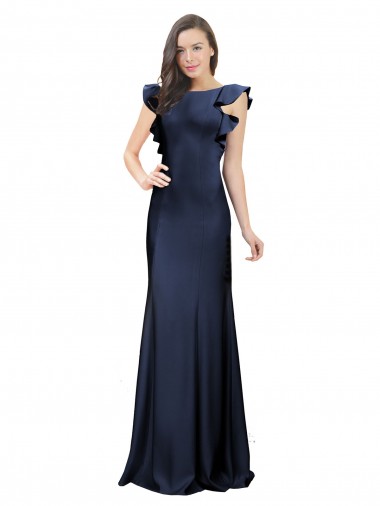 Outlet Bleu marine foncé Sirène Bateau Crêpe Stretch Longue Robes demoiselle d'honneur / Robes de bal