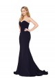 Outlet Bleu marine foncé Sirène Col Haut Balayage train Crêpe Stretch Longue Formelles Robes demoiselle d'honneur / Robes de soirée / Robes de bal