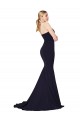 Outlet Bleu marine foncé Sirène Col Haut Balayage train Crêpe Stretch Longue Formelles Robes demoiselle d'honneur / Robes de soirée / Robes de bal