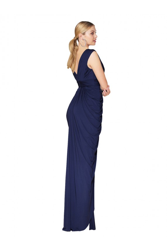 Outlet Bleu marine foncé Sirène Col V Mousseline Longue Formelles Robes demoiselle d'honneur / Robes de soirée / Robes de bal
