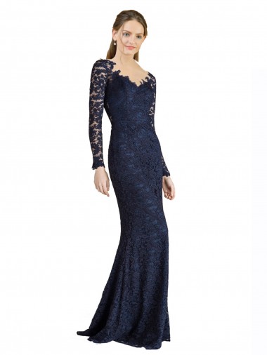 Outlet Bleu marine foncé Sirène Dentelle Longue Robes demoiselle d'honneur / Robes de bal