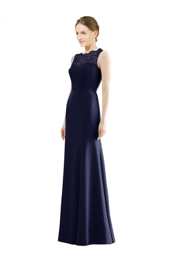 Outlet Bleu marine foncé Sirène Illusion Mousseline Dentelle Longue Robes demoiselle d'honneur