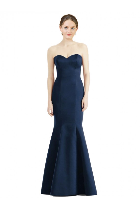 Outlet Bleu marine foncé Sirène Satiné Longue Robes demoiselle d'honneur