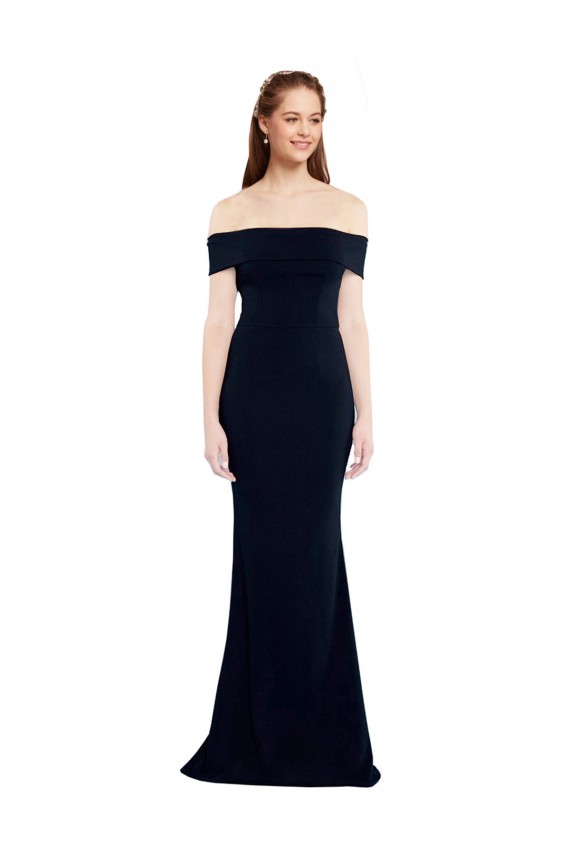 Outlet Bleu marine foncé Sirène Épaule Dénudée Crêpe Stretch Longue Formelles Robes demoiselle d'honneur / Robes de soirée / Robes de bal