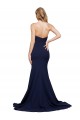Outlet Bleu marine foncé Trapèze Balayage train Crêpe Stretch Longue Formelles Robes demoiselle d'honneur / Robes de soirée / Robes de bal