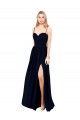 Outlet Bleu marine foncé Trapèze Bretelles spaghetti Mousseline Longue Formelles Robes demoiselle d'honneur / Robes de soirée