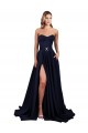 Outlet Bleu marine foncé Trapèze Col Haut Crêpe Stretch Longue Formelles Robes demoiselle d'honneur / Robes de soirée / Robes de bal