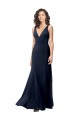 Outlet Bleu marine foncé Trapèze Col V Crêpe Stretch Longue Formelles Robes demoiselle d'honneur / Robes de soirée / Robes de bal