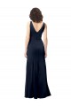 Outlet Bleu marine foncé Trapèze Col V Crêpe Stretch Longue Formelles Robes demoiselle d'honneur / Robes de soirée / Robes de bal