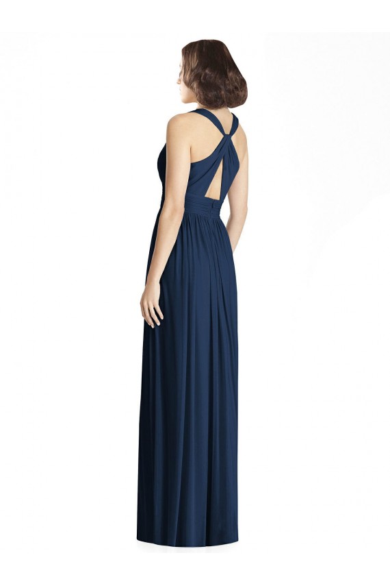 Outlet Bleu marine foncé Trapèze Col V Mousseline Longue Robes demoiselle d'honneur
