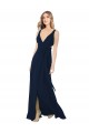 Outlet Bleu marine foncé Trapèze Col V Mousseline Longue Robes demoiselle d'honneur