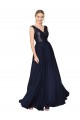 Outlet Bleu marine foncé Trapèze Col V Mousseline Paillette Longue Robes demoiselle d'honneur / Robes de bal