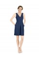 Outlet Bleu marine foncé Trapèze Col V Satiné Courte Robes demoiselle d'honneur / Robes de cocktail